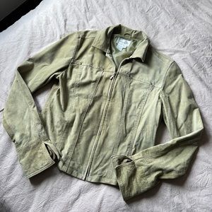 Vintage Y2K 100% leather sage green jacket